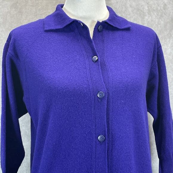 Vtg 80s Benetton Pure Lambswool Purple Maxi Cardigan Made in Italy Size 44 US 12 - Picture 2 of 6